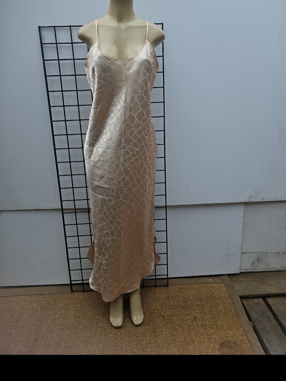 Lux Satin Slip Robe in Pale Blush with Textured Pattern